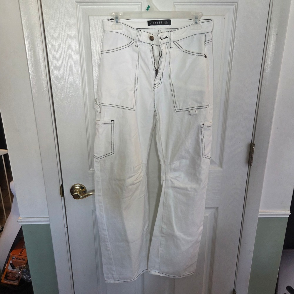 Lioness Revolve White Carpenter Cargo Pant Black Stitch‎ Denim Utility XS Street